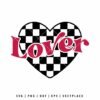 Checkered heart SVG with the word “Lover” in bold lettering, ideal for Valentine’s Day shirts, modern love-themed crafts, and personalized gifts.