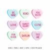 Conversation hearts Valentine SVG with pastel candy heart designs and romantic phrases, perfect for Cricut and Valentine’s Day crafts