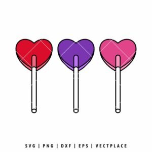 Valentine's Day lollipop SVG with colorful heart-shaped candy lollipops for Cricut and Valentine crafts