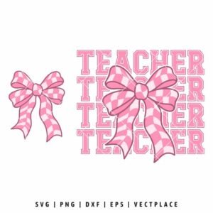 Alternative view of Teacher Checkered Bow SVG | Coquette SVG