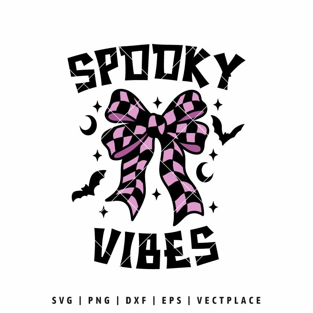 Spooky Vibes SVG Coquette Bow Halloween T-Shirt Design