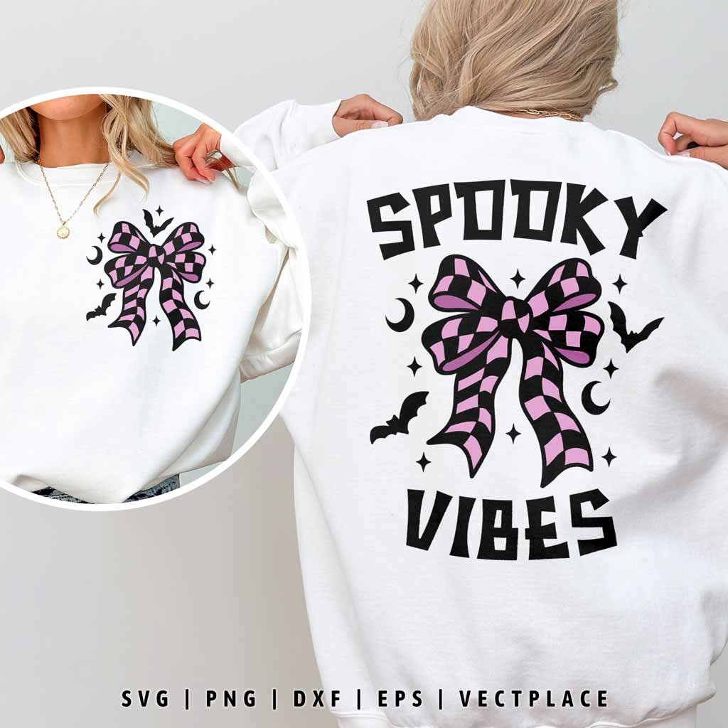 Spooky Vibes Coquette Bow SVG Halloween T-Shirt