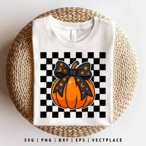 Alternative view of Pumpkin Checkered SVG | Coquette Bow SVG | Halloween SVG