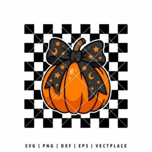 Pumpkin Checkered SVG | Coquette Bow SVG | Halloween SVG