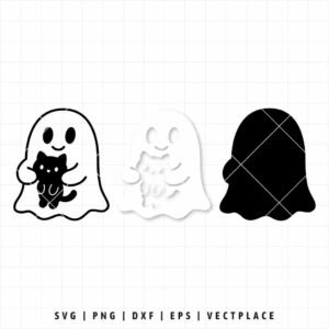 Alternative view of Cute Ghost With Black Cat SVG | Halloween SVG