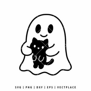 Cute Ghost With Black Cat SVG | Halloween SVG