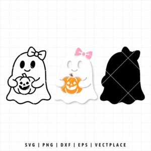 Alternative view of Ghost Girl With Pumpkin SVG | Halloween SVG