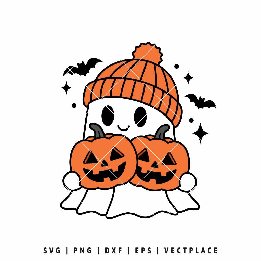 Cute Ghost Pumpkin SVG | Halloween SVG