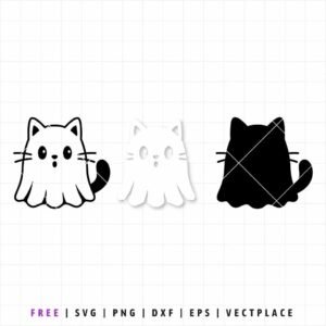 Alternative view of FREE Halloween Black Ghost Cat SVG