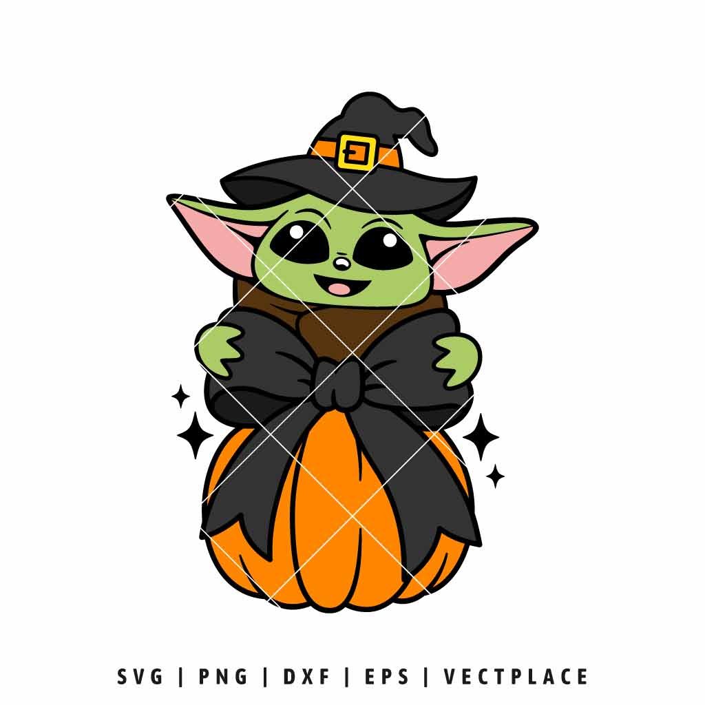 Baby Yoda Witch Coquette Halloween Pumpkin SVG