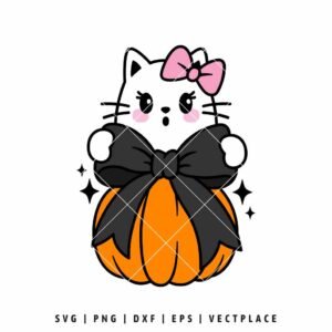 Cat Ghost Coquette Pumpkin SVG | Halloween SVG