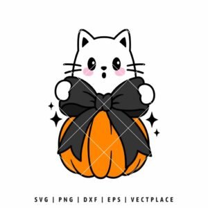 Cat Ghost Coquette Pumpkin SVG | Halloween SVG