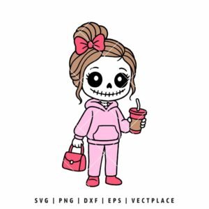 Cute Skeleton Girl with Coffee SVG