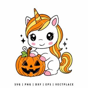 Cute Halloween Unicorn SVG with Pumpkin