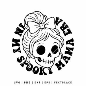 Skeleton Girl Pink Bow and Messy Bun SVG | Halloween SVG