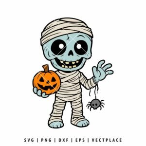 Spooky Cute Mummy SVG with Pumpkin and Spider