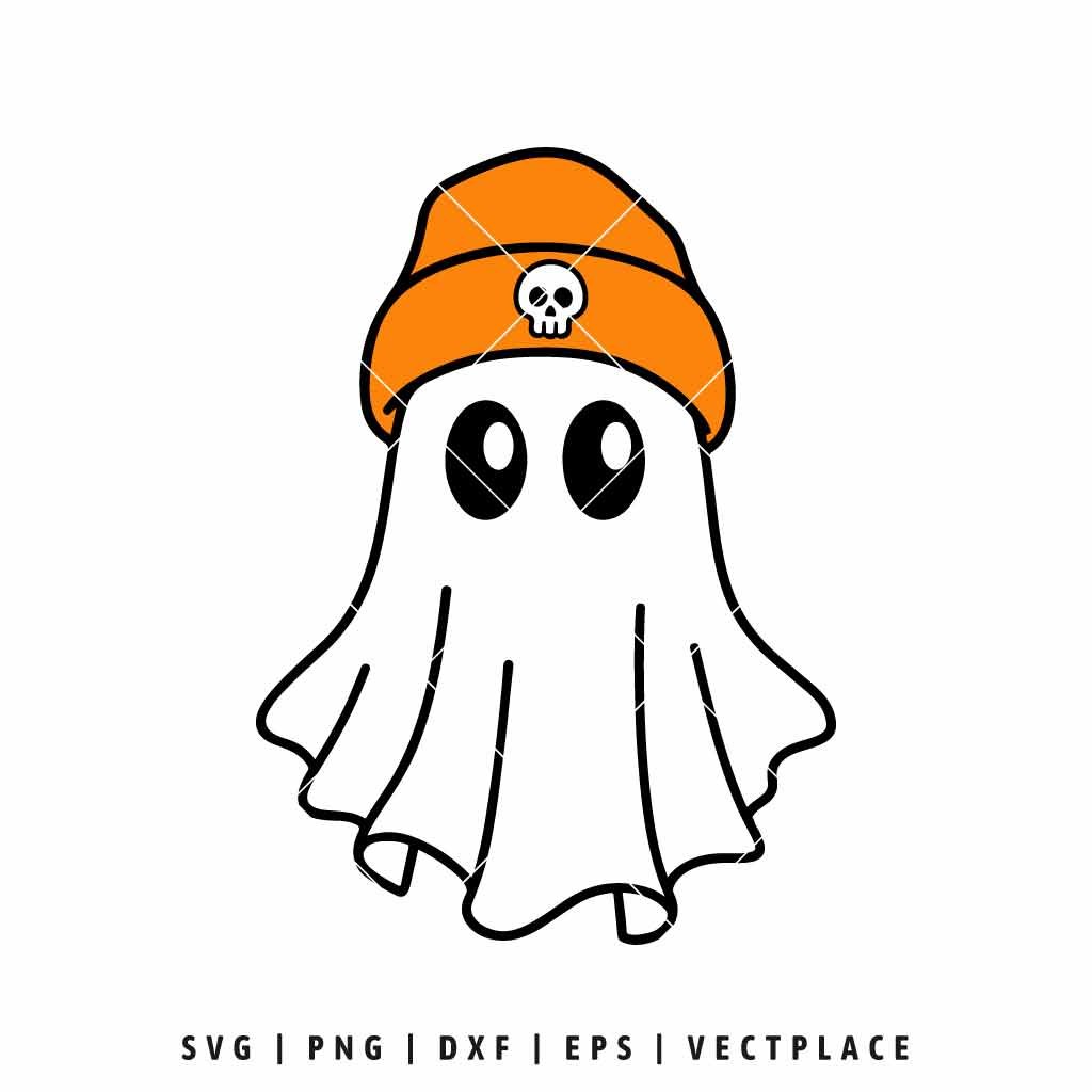 Halloween Ghost SVG with Orange Beanie