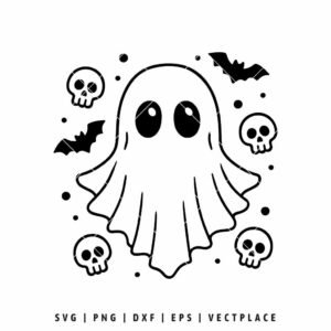 Halloween Ghost SVG with Skulls and Bats