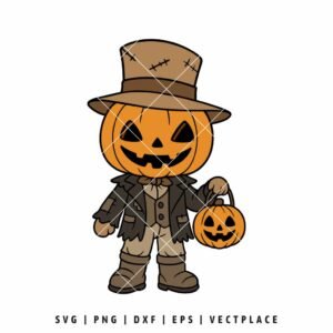 Halloween Pumpkin Scarecrow SVG with Top Hat