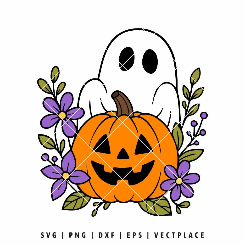 Ghost Pumpkin Floral Halloween SVG