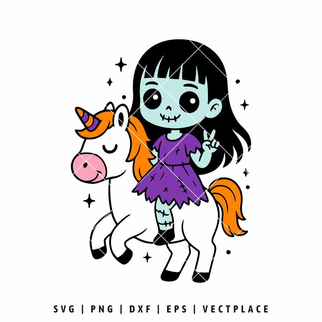 Halloween Zombie Girl Riding Unicorn SVG