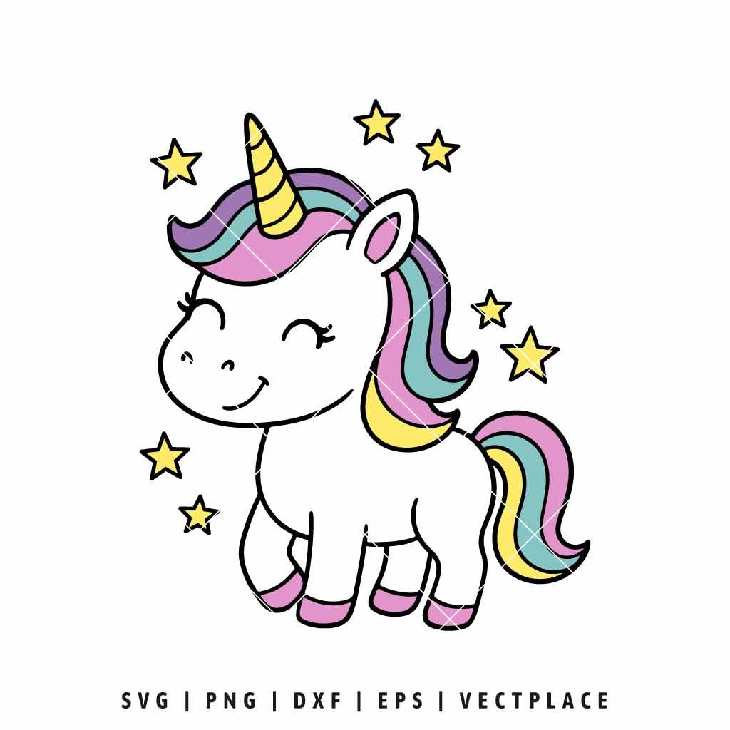 Cute Unicorn with Stars SVG