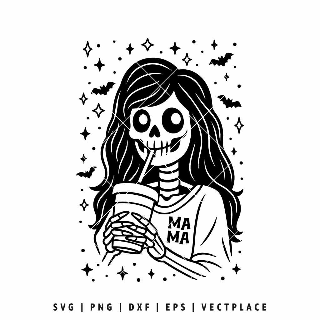 Skeleton Drinking Coffee SVG Halloween T-Shirt Design