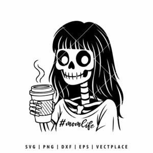 Halloween Mom Life SVG PNG | Skeleton Drinking Coffee T-shirt Design