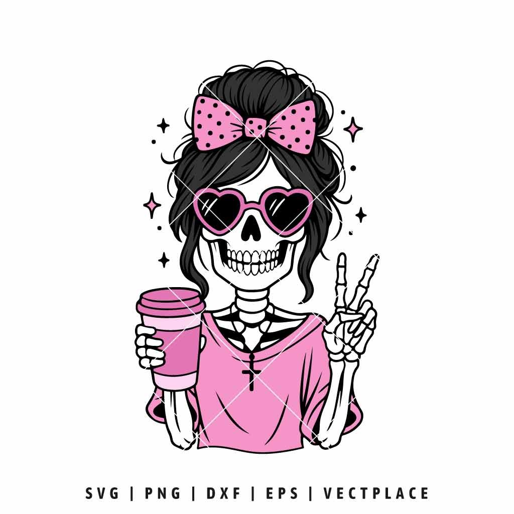 Skeleton Girl with Coffee SVG