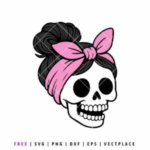 FREE Skull Girl with Pink Bow SVG