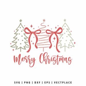 Merry Christmas SVG PNG | Christmas Trees with Bows Clipart for Cricut and T-Shirt Designs
