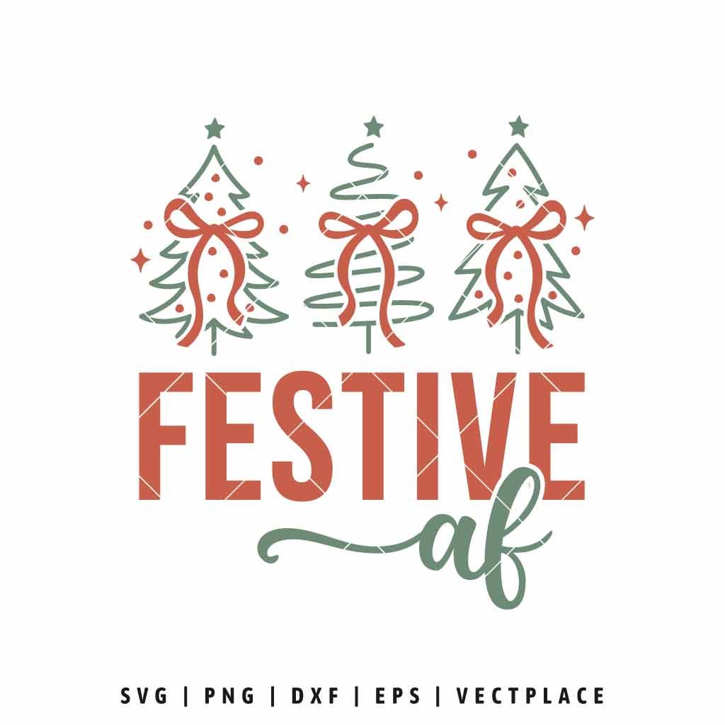 Festive AF SVG Cute Christmas Trees with Coquette Bows
