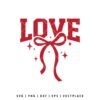 LOVE SVG design with bold letters, ribbon bow, and sparkle accents for Valentine’s Day