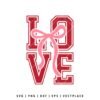 LOVE SVG design with bold letters and pink ribbon bow for Valentine’s Day