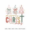 Merry Christmas SVG PNG | Religious Christmas Tree Design with Cross and Bows