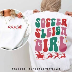 Soccer Sleigh Girl SVG PNG | Funny Retro Christmas Design for T-shirt