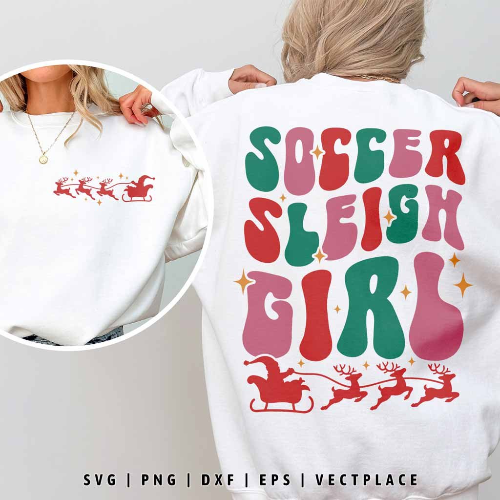 Soccer Sleigh Girl SVG Funny Christmas T-Shirt Design