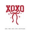 XOXO SVG design with bold letters, ribbon bow, and sparkle accents for Valentine’s Day