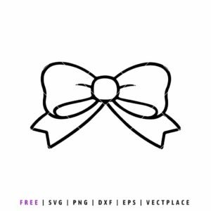 Free minimalist black outline of a ribbon bow, digital SVG cut file for craft projects and vinyl cutting, isolated on a white background.