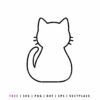 Minimalist black outline of a sitting cat with whiskers and a curved tail, simple kitten line art vector for digital crafting and SVG cutting.