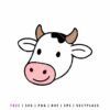Cute cartoon cow head SVG illustration with pink snout and small horns, minimalist farm animal line art for digital crafting and DIY projects.