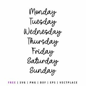 Free days of the week SVG featuring hand lettered weekday words cut file for cricut and silhouette planners