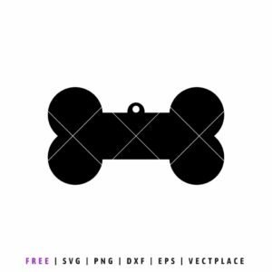 Solid black dog bone silhouette with a small circular hole at the top for hanging, minimalist pet ID tag vector for digital crafting and SVG cutting.