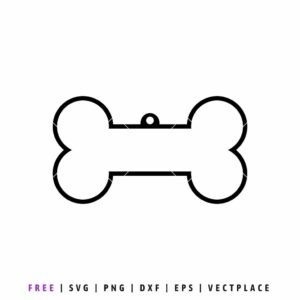 Minimalist black outline of a dog bone shape with a small hanging hole at the top, pet ID tag template vector for digital crafting and SVG cutting.