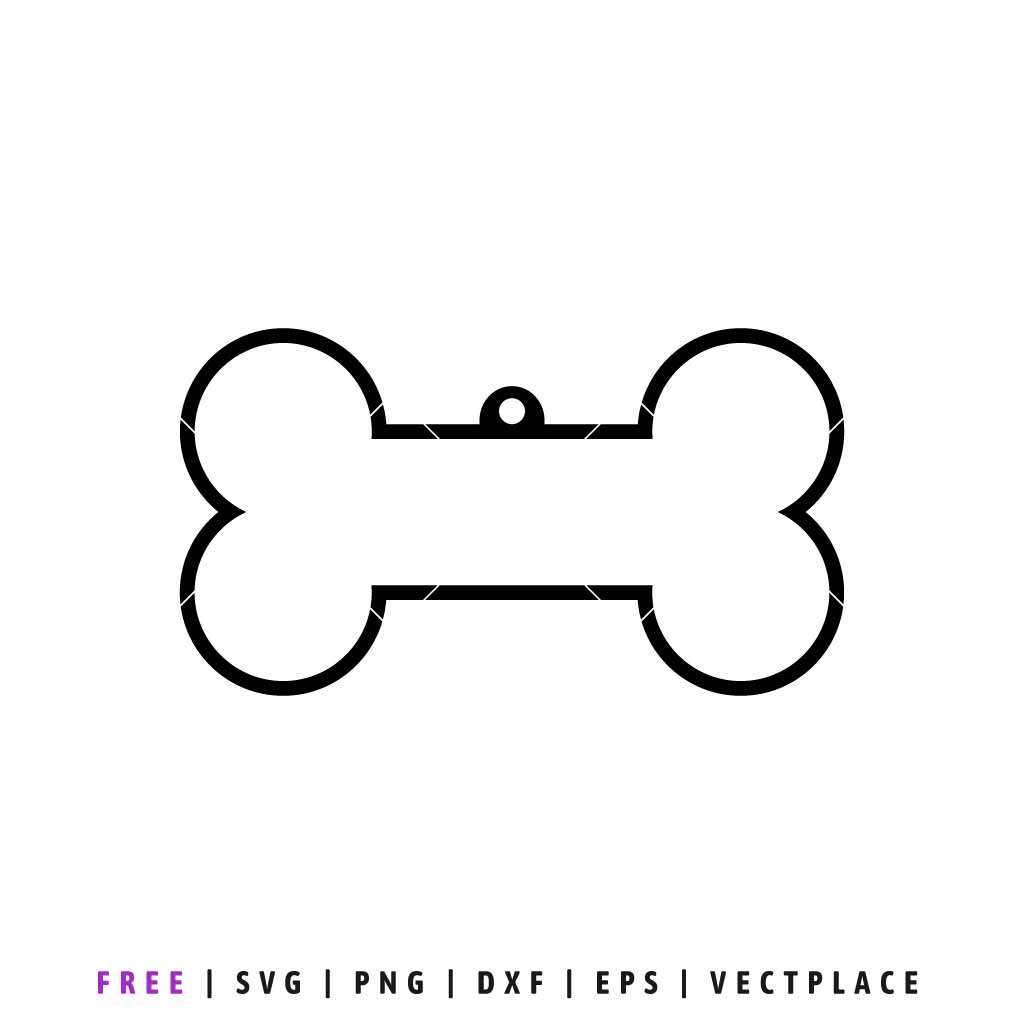 Minimalist black outline of a dog bone shape with a small hanging hole at the top, pet ID tag template vector for digital crafting and SVG cutting.