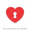 Red heart-shaped lock icon with a white quilted grid pattern and a keyhole in the center, digital SVG cut file template for paper crafting and vinyl projects.