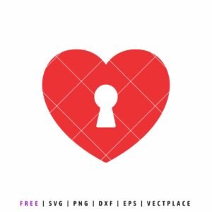Red heart-shaped lock icon with a white quilted grid pattern and a keyhole in the center, digital SVG cut file template for paper crafting and vinyl projects.