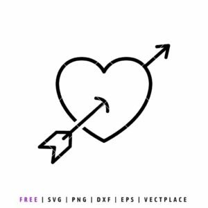 Heart with arrow SVG outline, romantic Valentine love design for Cricut and Silhouette cutting machines