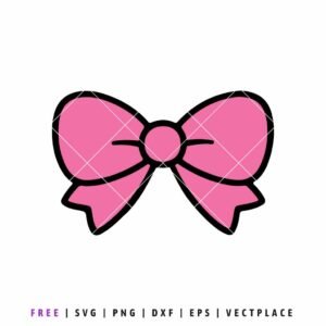 Free Layered digital illustration of a pink bow with a thick black outline, SVG cut file for vinyl crafters and graphic design, isolated on a white background.