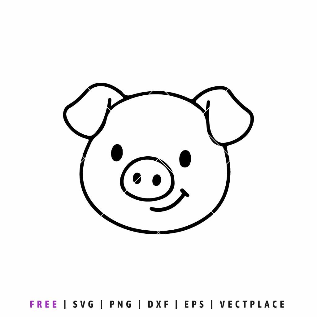 Black and white pig head outline SVG, minimalist pig face line art, simple farm animal drawing for digital crafting, coloring, and vinyl cutting.